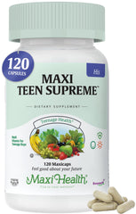Maxi Health Teen Vitamins bottle front for teen boys, promoting growth and energy.