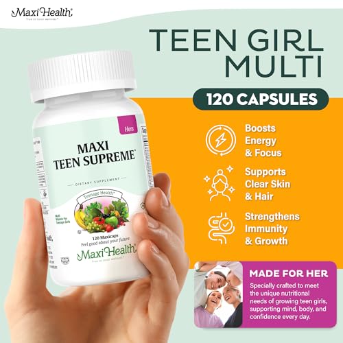 Maxi Health Teen Vitamins tablets close-up illustrating a complete daily multivitamin.