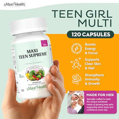 Maxi Health Teen Vitamins tablets close-up illustrating a complete daily multivitamin.