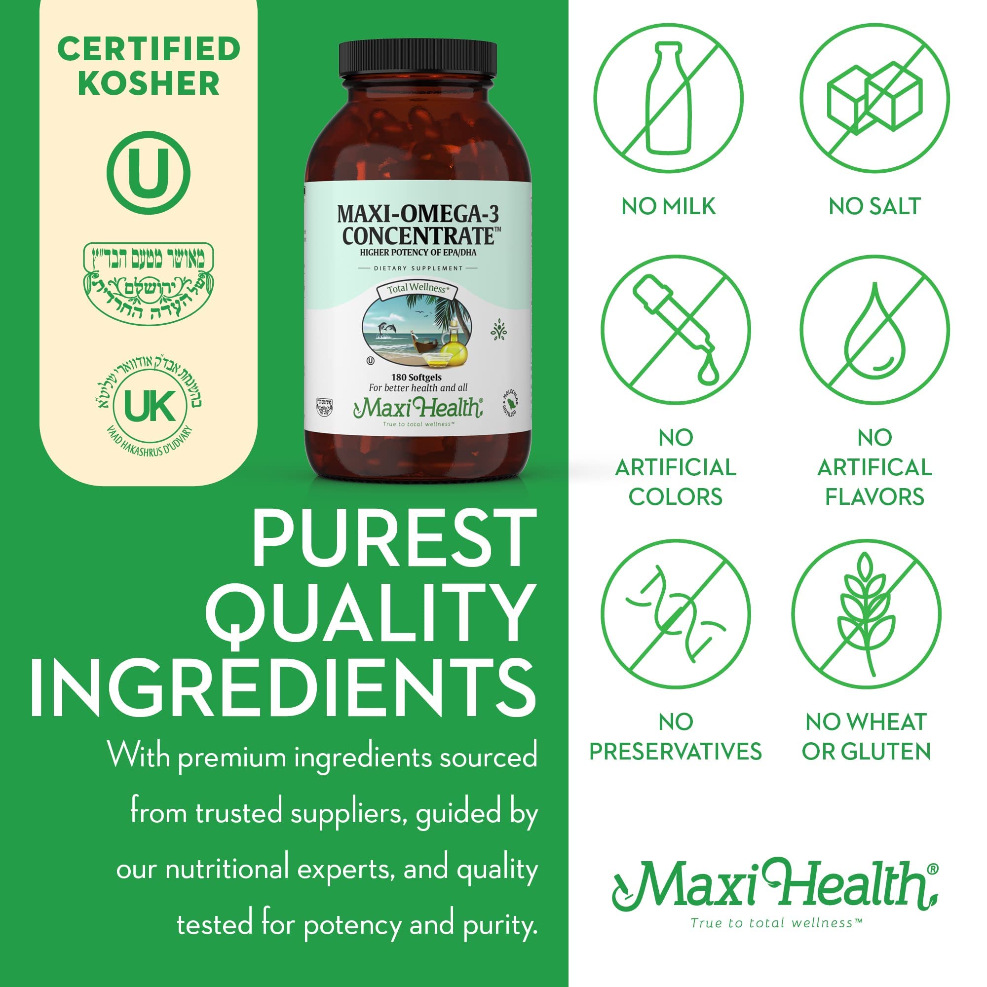 Maxi Health USA-made fish oil softgels ensure quality and traceability for shoppers.