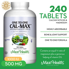 Maxi Health vitamin D3 1000 IU tablets supporting calcium absorption.