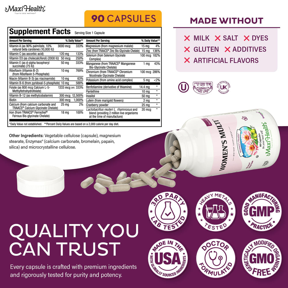 Maxi Health multivitamin serving size demonstrating daily dosage.
