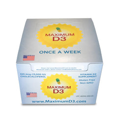 Maximum D3 box top view captures packaging texture and 60 capsules.