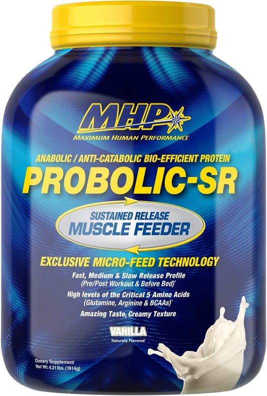 Maximum Human Performance Probolic-SR vanilla tub highlighting sustained amino acid release for recovery