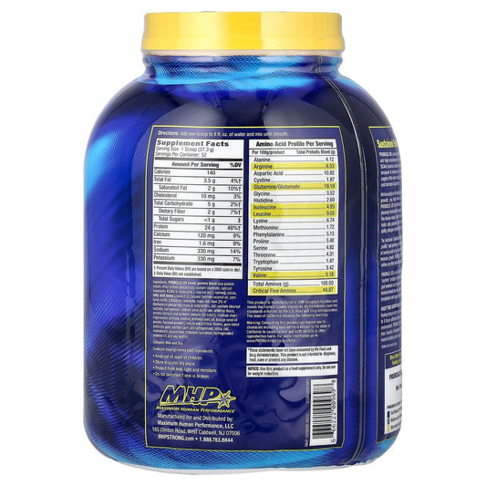 Maximum Human Performance Probolic-SR scoop beside chocolate protein for quick post-workout shakes.