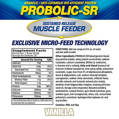 Maximum Human Performance Probolic-SR vanilla tub back view, highlighting ingredients for steady recovery
