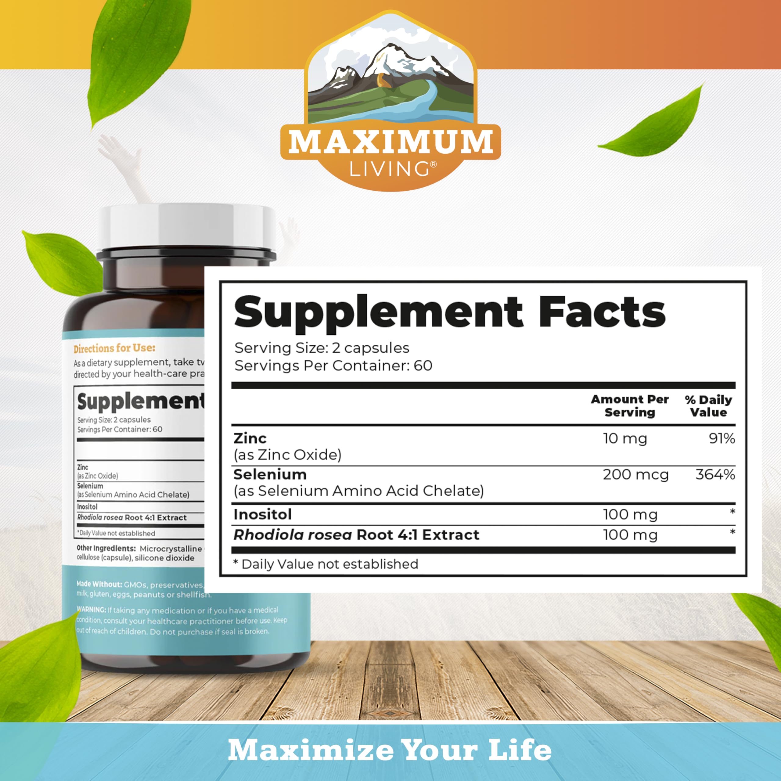Maximum Living Thyroid Shield front label highlights zinc and selenium.