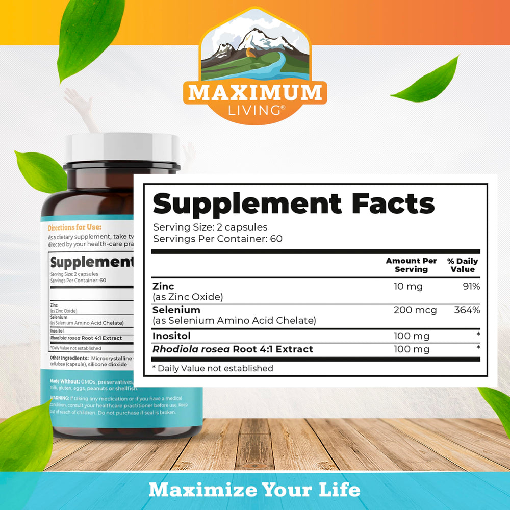 Maximum Living Thyroid Shield front label highlights zinc and selenium.