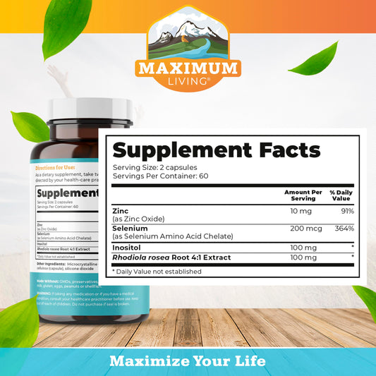 Maximum Living Thyroid Shield front label highlights zinc and selenium.