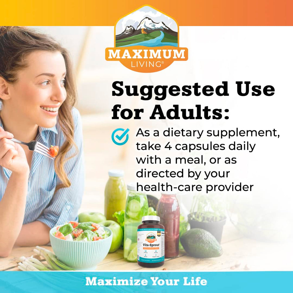 Maximum Living VitaSprout capsules ready for daily plant-based nutrition.