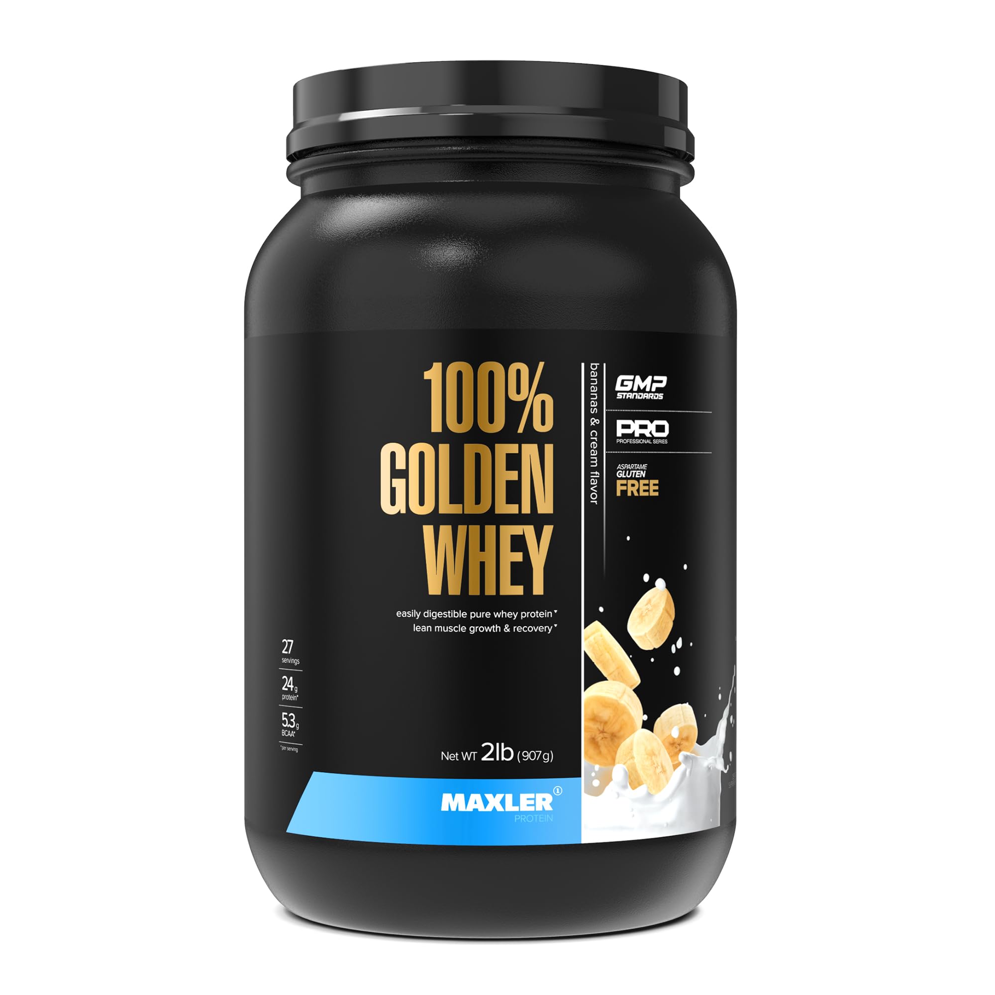 Maxler 100% Golden Whey Banana Cream tub for a high protein shake