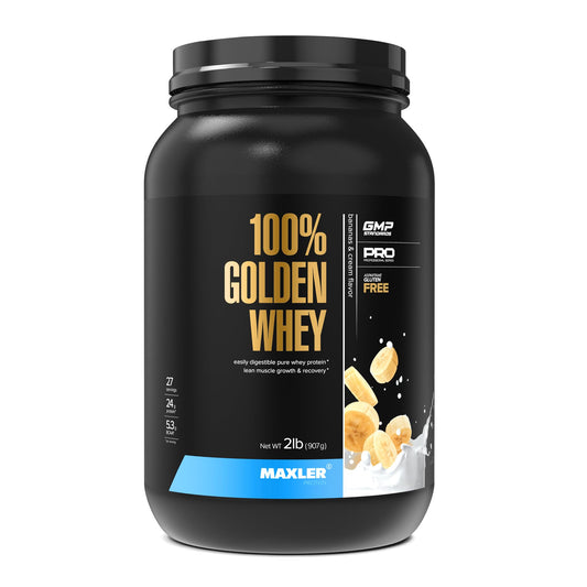 Maxler 100% Golden Whey Banana Cream tub for a high protein shake