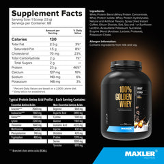 Maxler 100% Golden Whey Made in USA GMP compliant packaging.