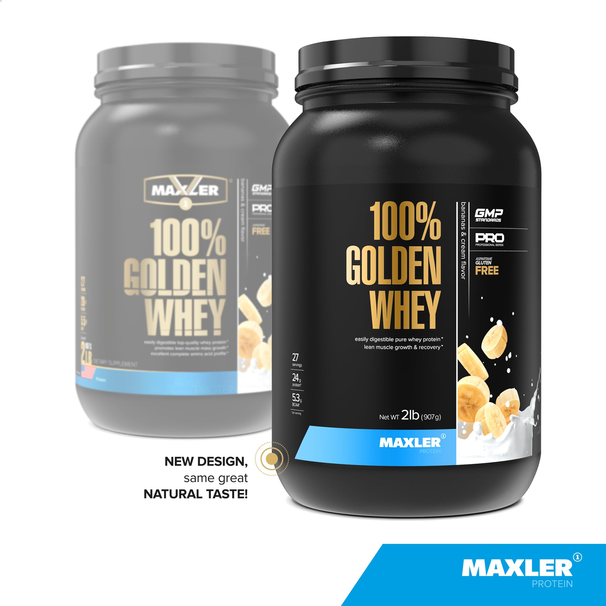 Maxler 100% Golden Whey powder pour shows quick mixing for post workout
