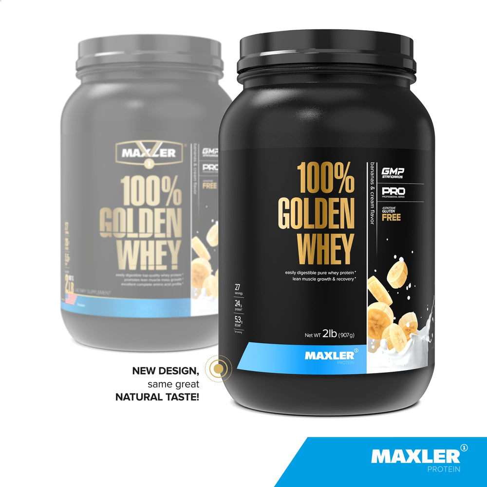 Maxler 100% Golden Whey powder pour shows quick mixing for post workout