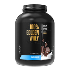 Maxler 100% Golden Whey bottle front highlighting the high-protein formula for workouts.