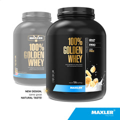 Maxler 100-percent Golden Whey being poured into a glass for a post-workout shake.