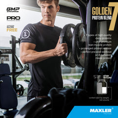 Maxler Golden 7 mix splash demonstrating shake-ready texture and smooth blend