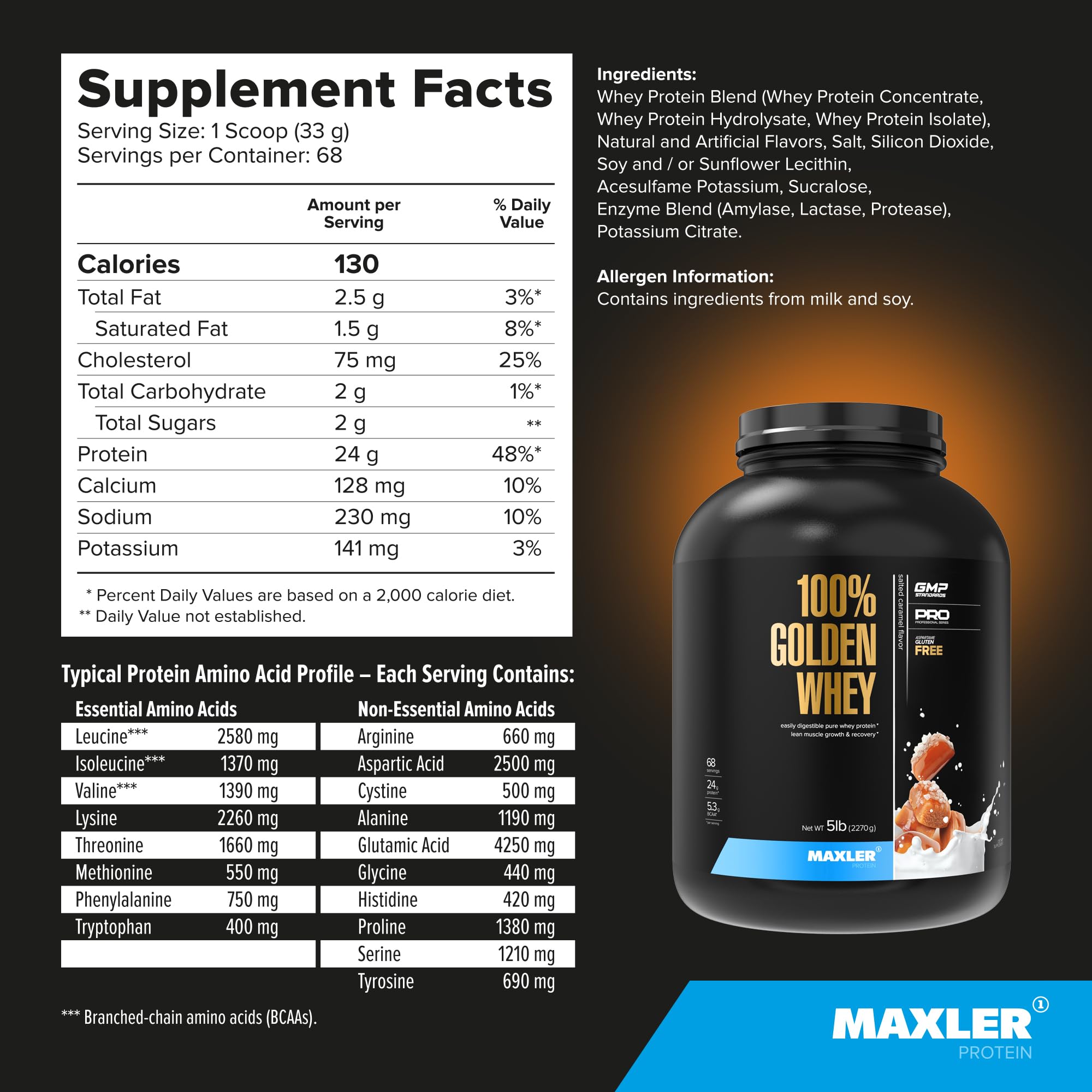 Maxler Golden Whey 5 lb packaging with GMP-compliant USA label