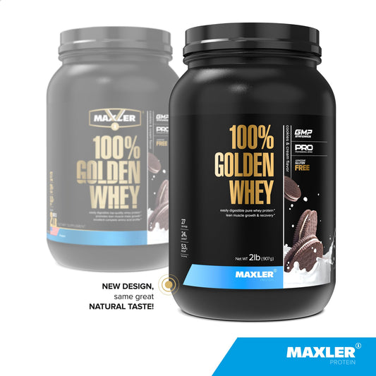 Maxler Golden Whey Cookies and Cream shaker demonstrates smooth mixing for post-workout recovery