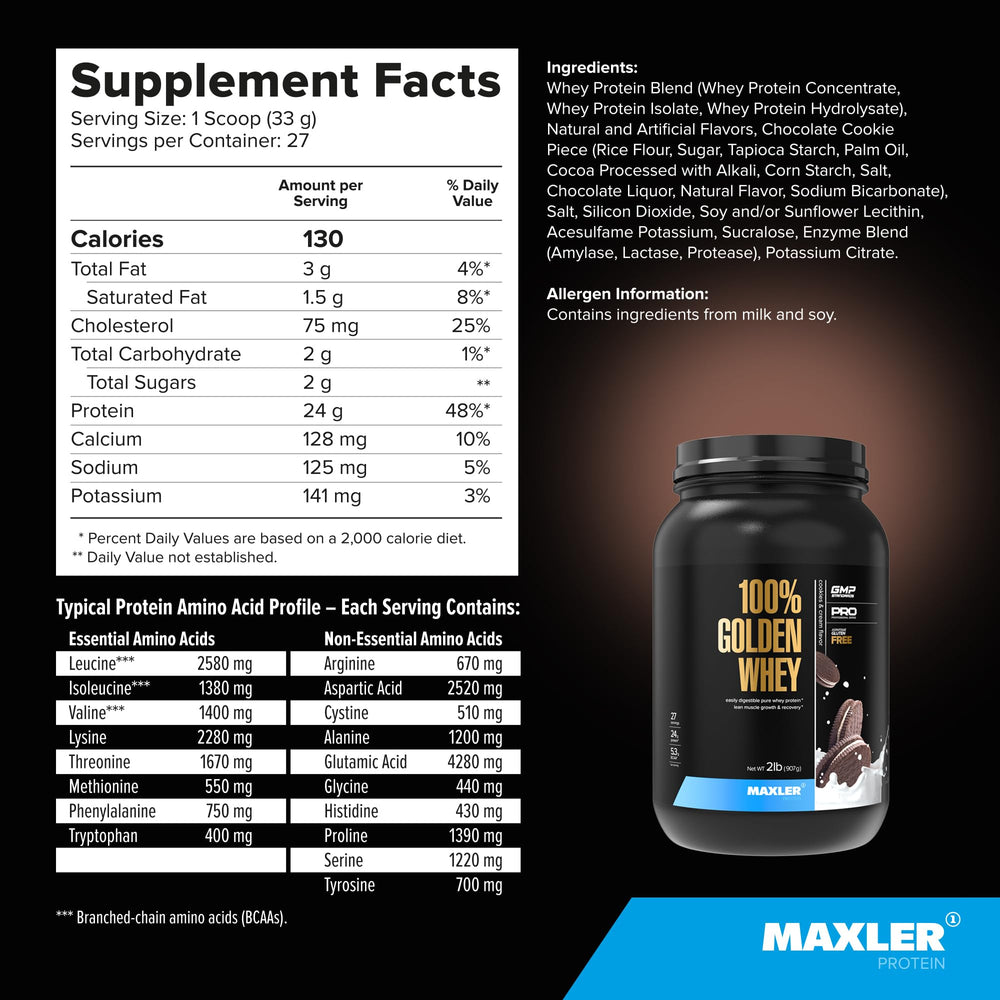 Maxler Golden Whey enzyme blend label signals digestive support for better protein utilization