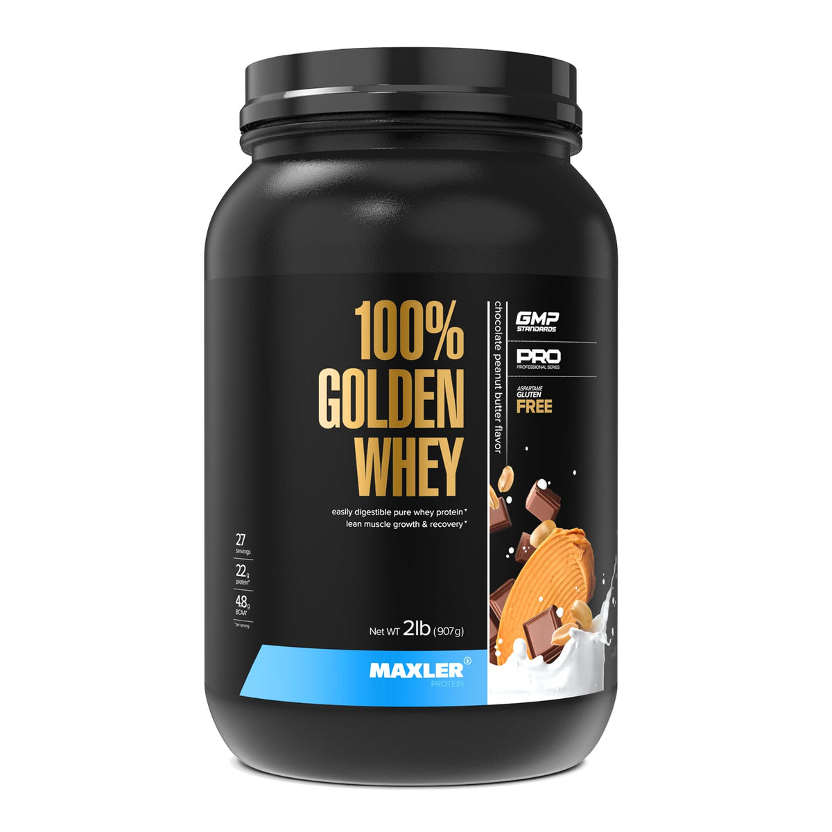 Maxler 100% Golden Whey pour shows smooth texture for post-workout recovery