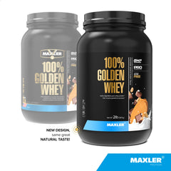 Maxler Golden Whey shake in glass highlights creamy flavor and fast absorption
