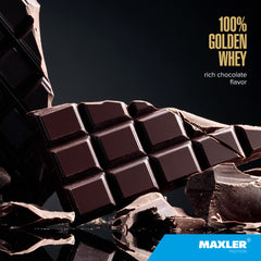 Maxler Golden Whey shake in glass, showcasing a delicious post-workout drink
