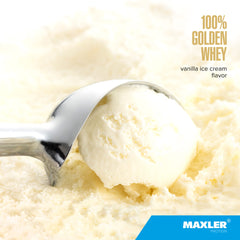 Maxler whey protein scoop image—easy mixing with water or milk.