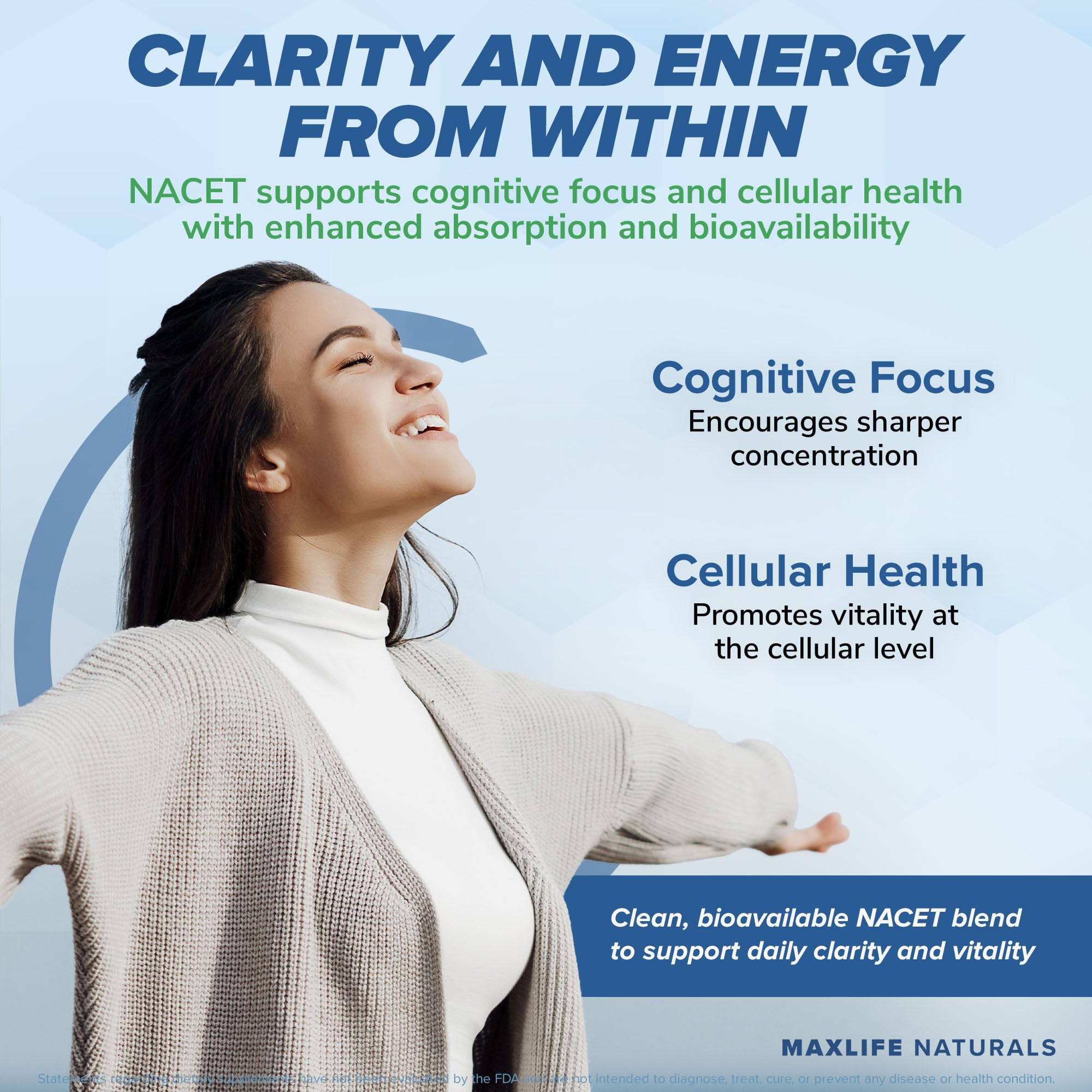 MAXLIFE NATURALS Neuro NACET label closeup reveals glycine and selenium ingredients