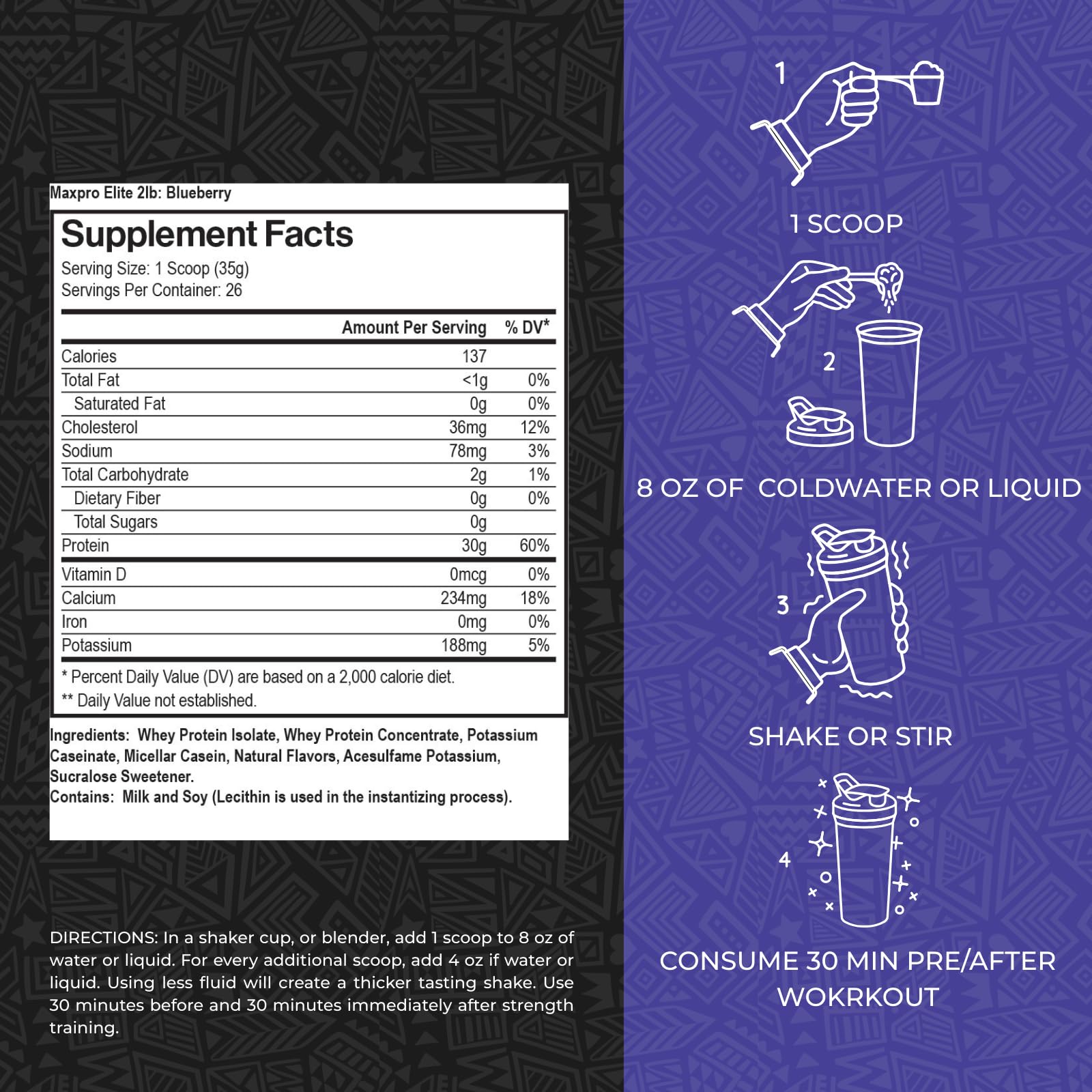 Max Muscle Maxpro Elite Blueberry shake image showing a quick post-workout protein option.