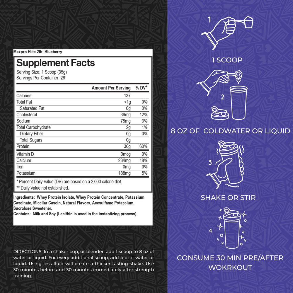 Max Muscle Maxpro Elite Blueberry shake image showing a quick post-workout protein option.