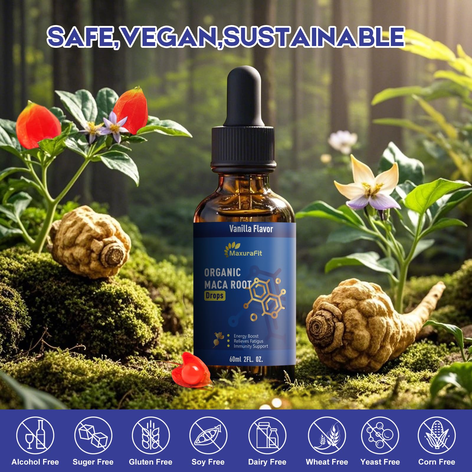 MaxuraFit goji-berry-ginger extract image highlights antioxidant support and digestion aid.