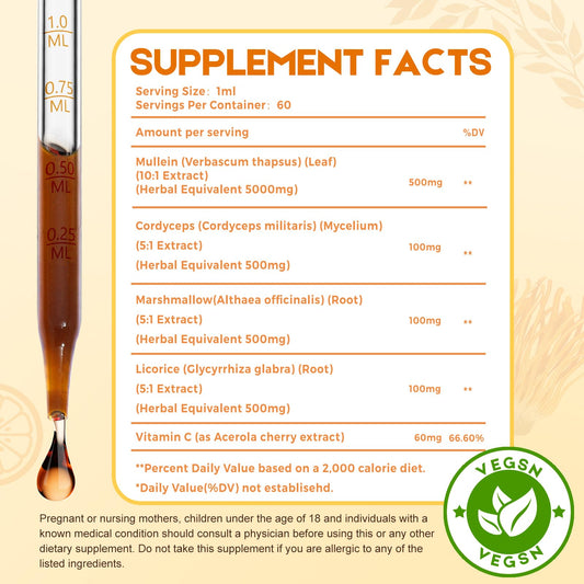 Close-up of the dropper pouring MaxuraFit Mullein Drops for accurate dosing.