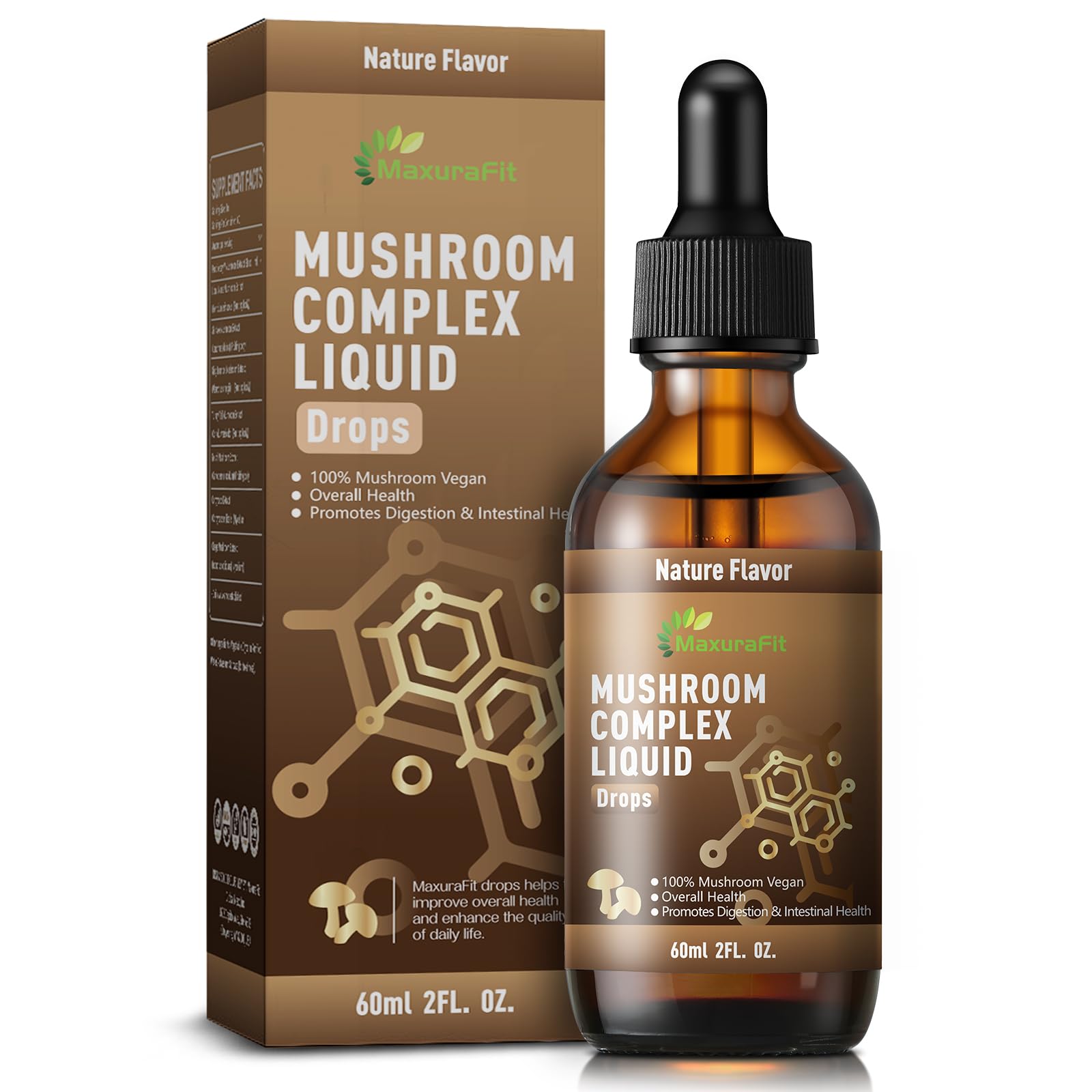 MaxuraFit mushroom tincture bottle for daily immune support and easy dosing.