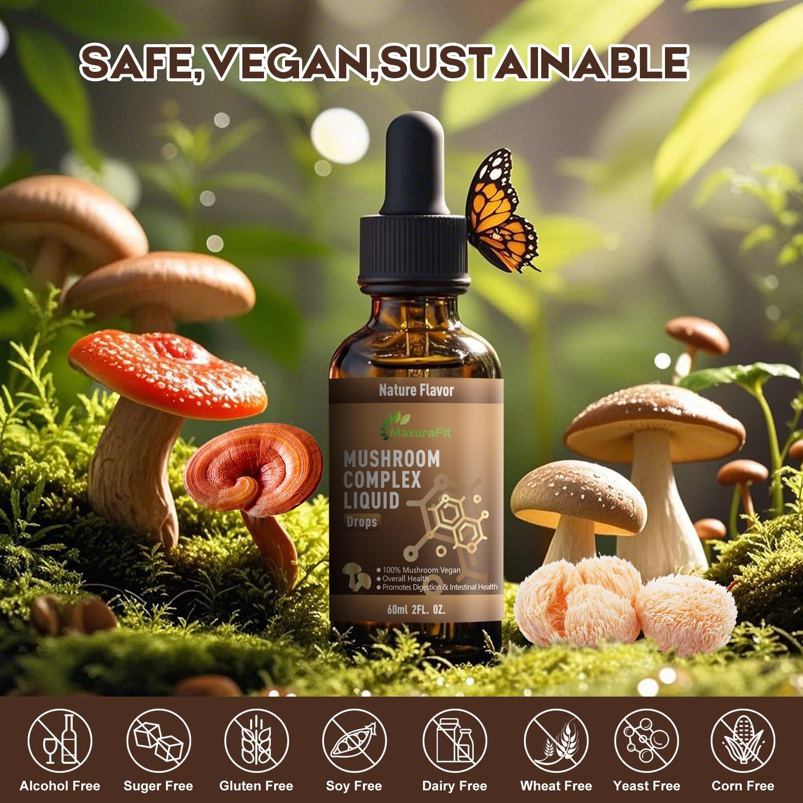 MaxuraFit shiitake cordyceps blend close up suggests gut-friendly energy.