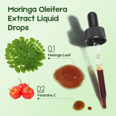 MaxuraFit Moringa Drops with Vitamin C highlighting antioxidant support.