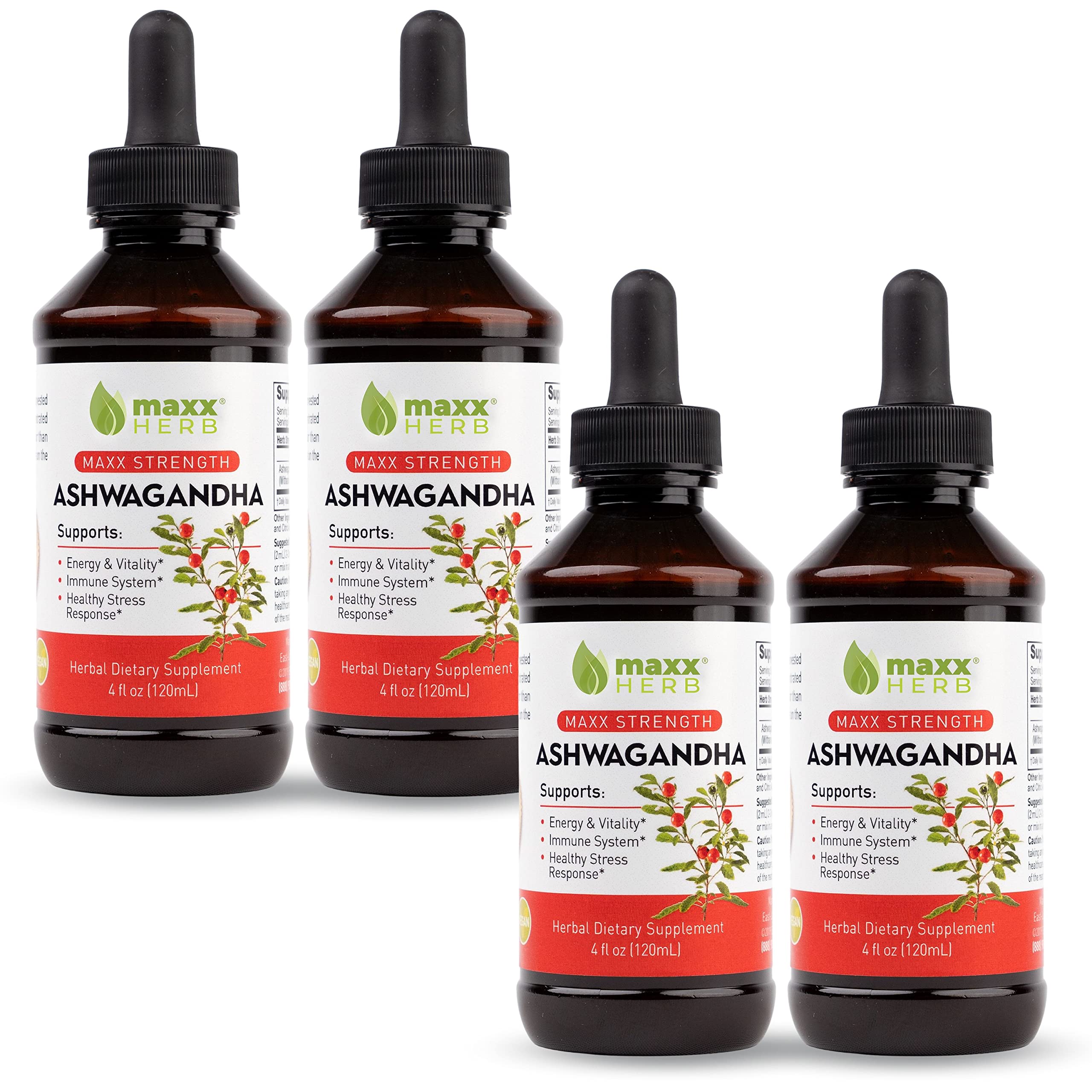 Maxx Herb Ashwagandha extract bottle shows concentrated liquid for energy support