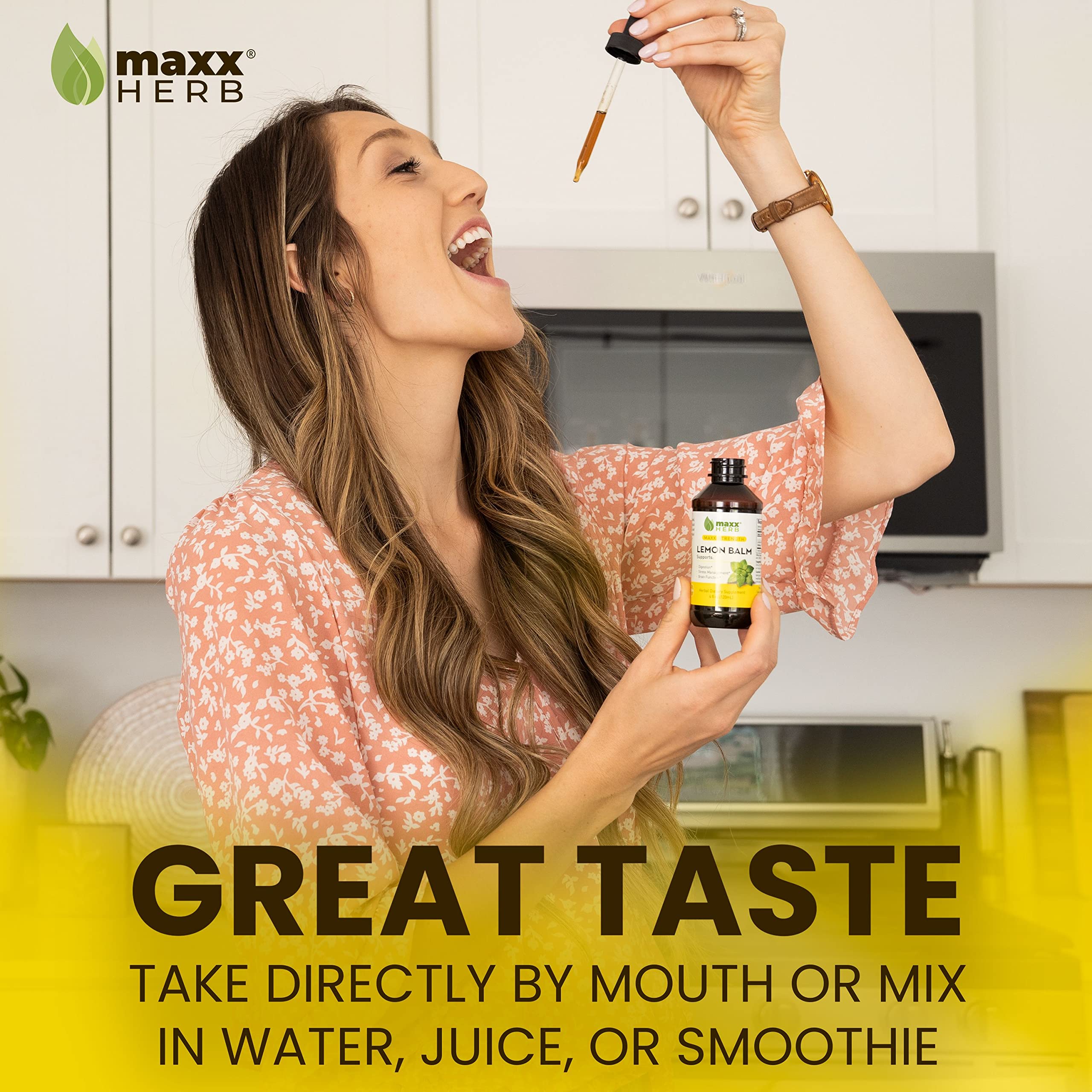 Maxx Herb Lemon Balm Extract bottle side view on white background