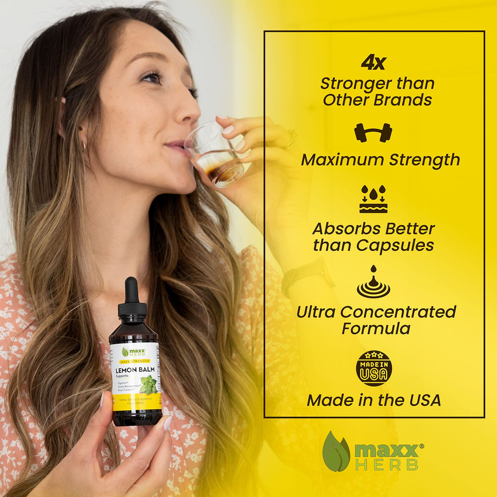 Maxx Herb Lemon Balm Extract dropper dispensing tincture for relaxation