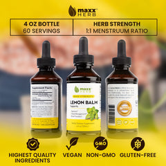 Four-bottle pack of Maxx Herb Lemon Balm Extract on display
