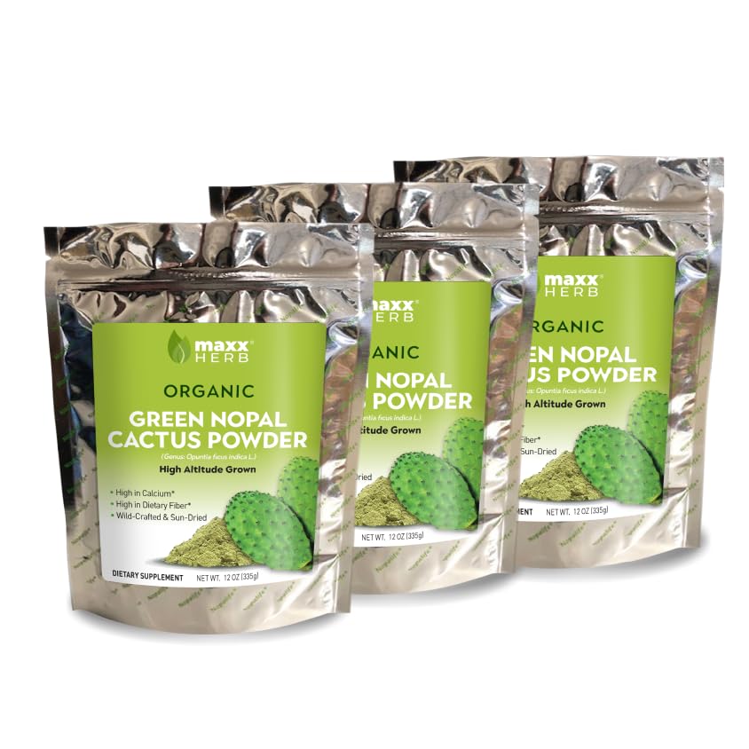 Maxx Herb Nopal powder bottle closeup highlighting pure organic cactus powder