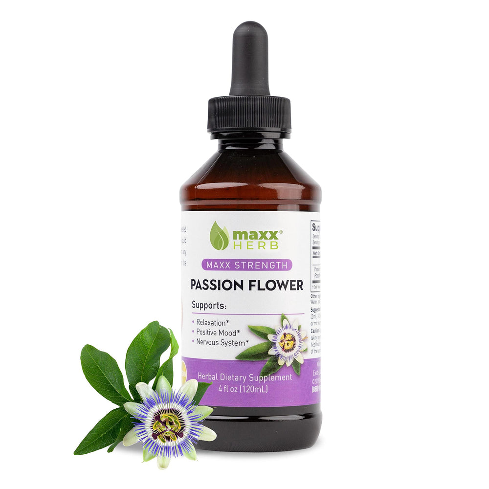 Maxx Herb Passion Flower Extract bottle showing potent liquid formula for better absorption