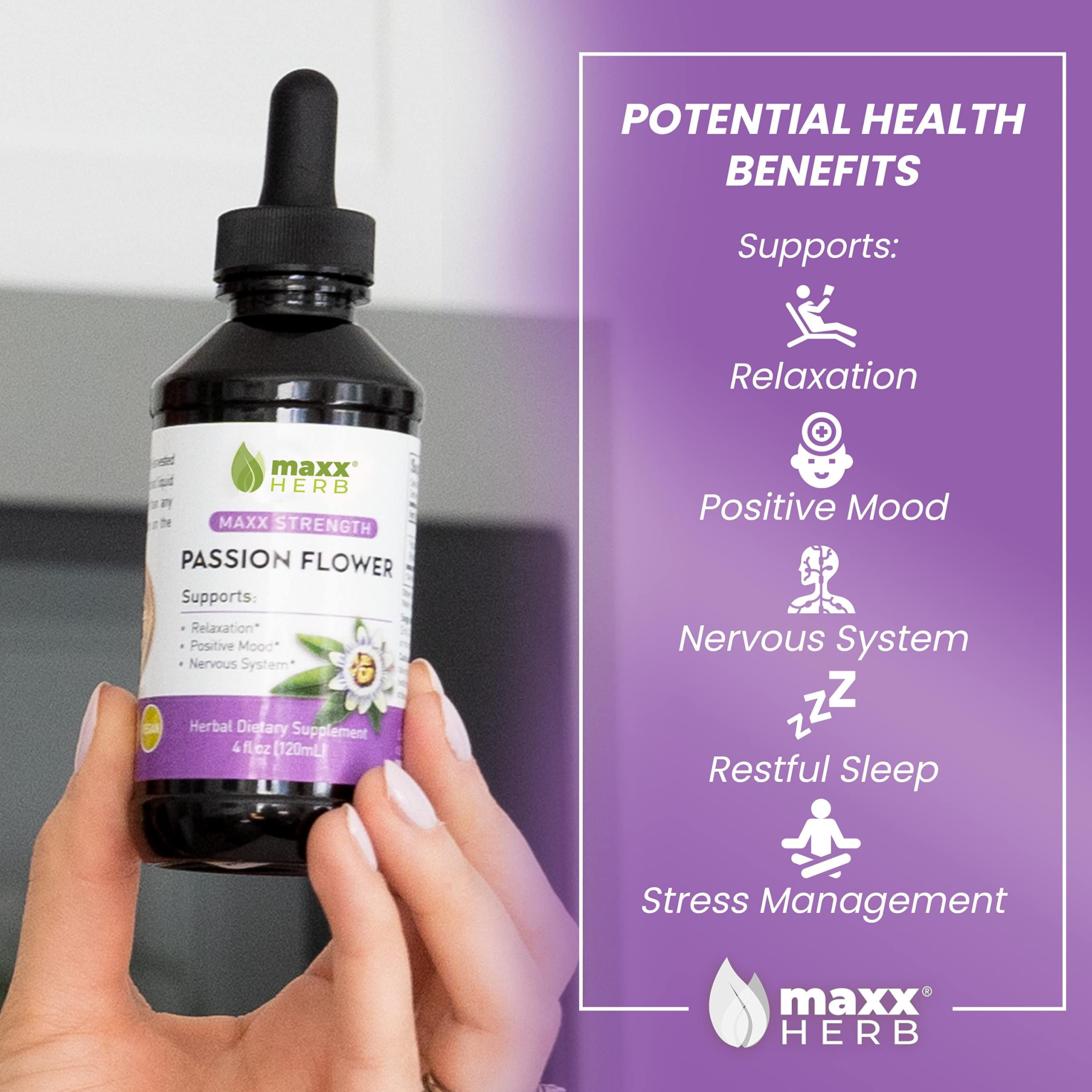 Maxx Herb liquid extract ready for soothing routines and stress relief rituals.