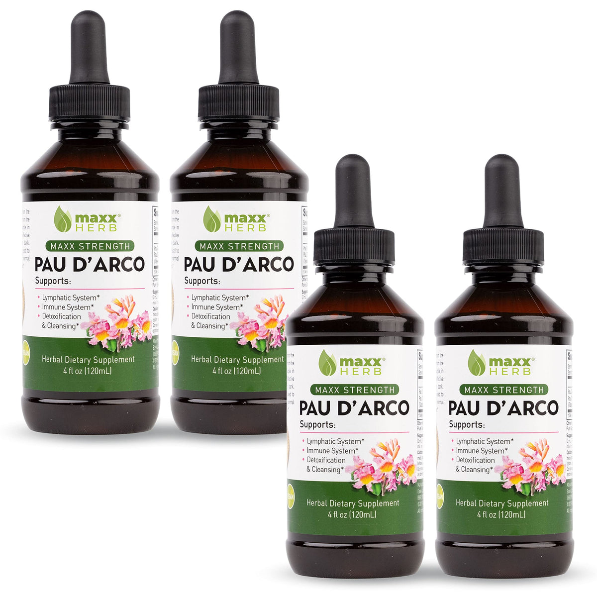 Maxx Herb PAU D'Arco tincture bottle pour for quick daily dosing