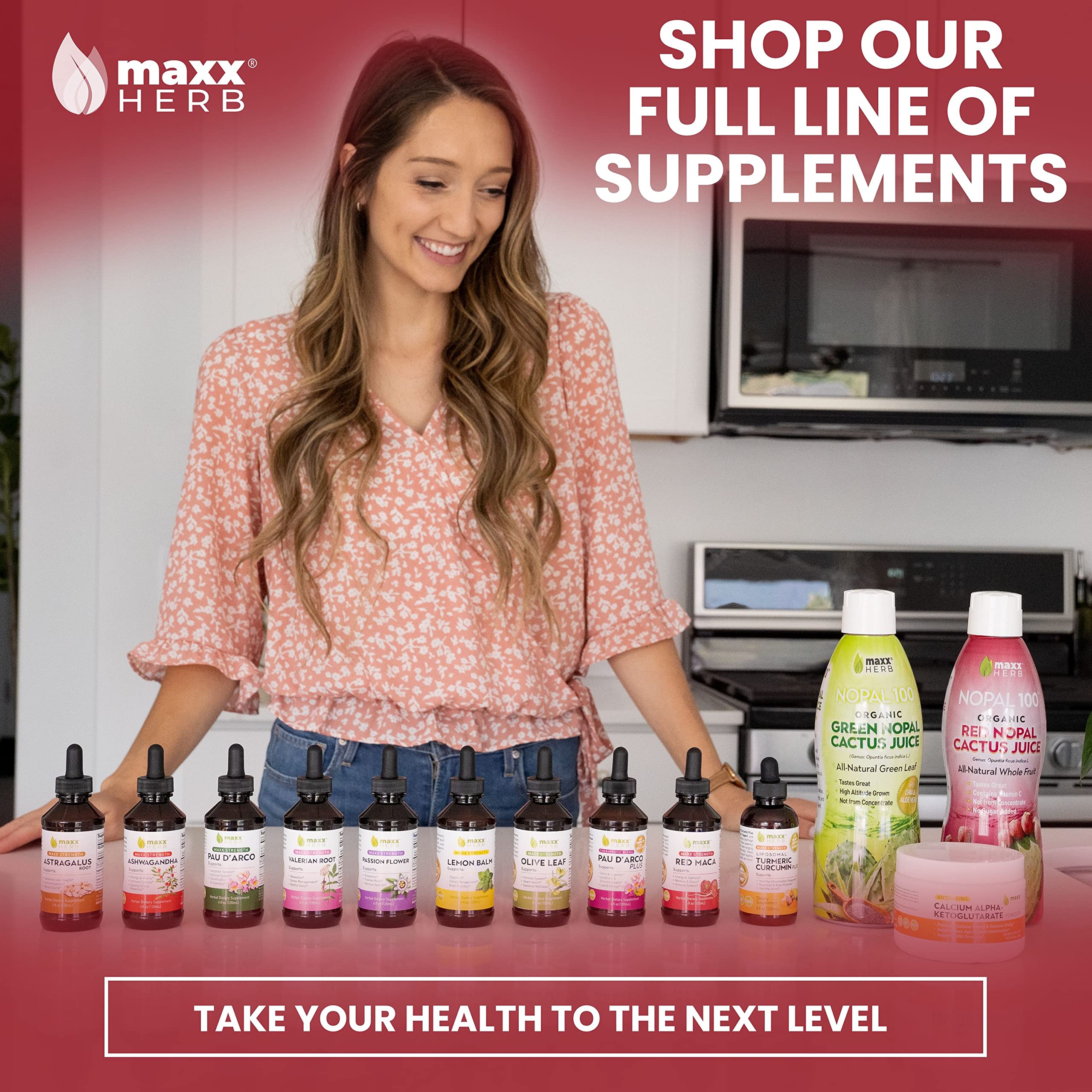 Maxx Herb Red Maca in-use shot suggests simple daily integration.