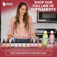 Maxx Herb Red Maca in-use shot suggests simple daily integration.