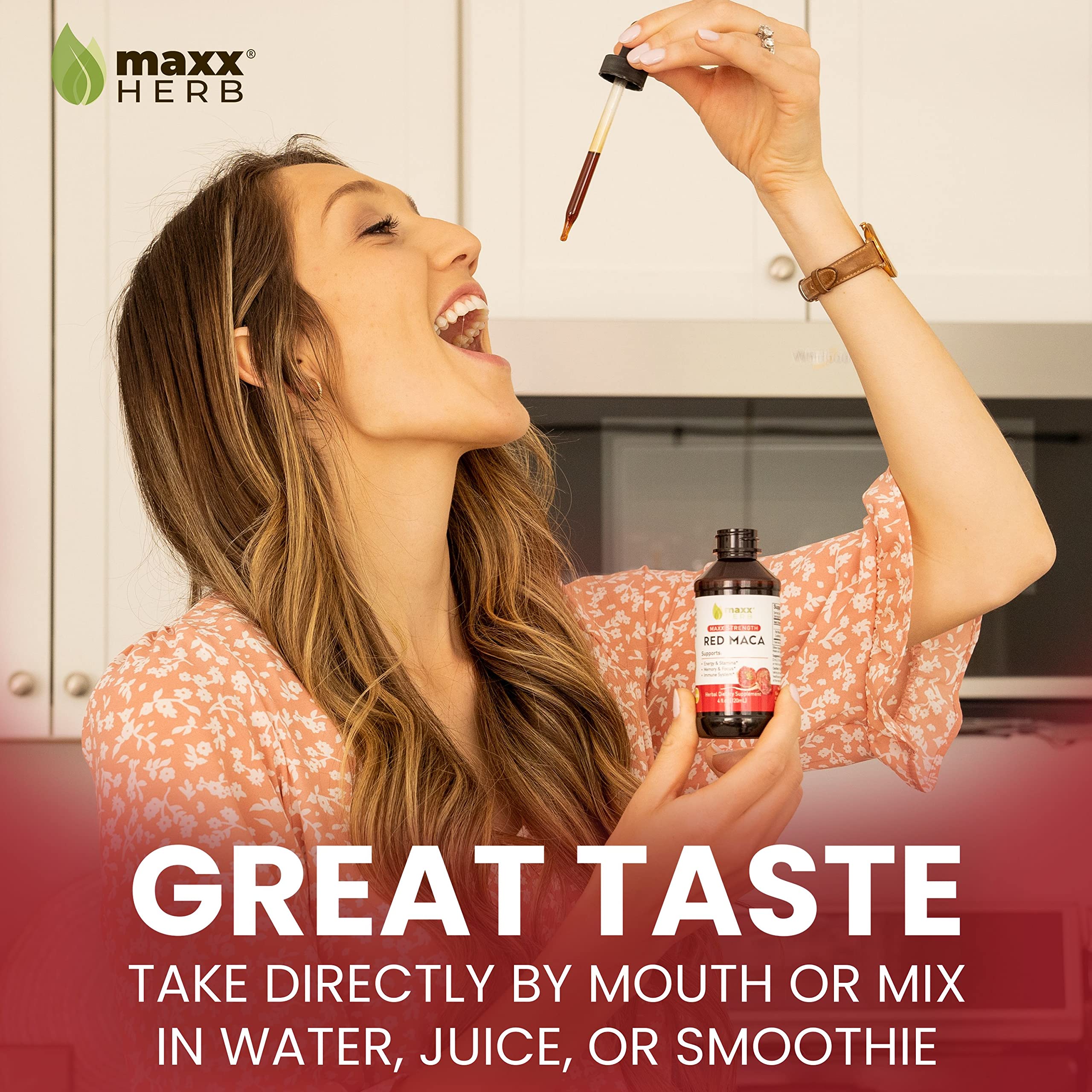 Maxx Herb Red Maca label closeup emphasizes purity and ingredients.