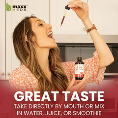 Maxx Herb Red Maca label closeup emphasizes purity and ingredients.
