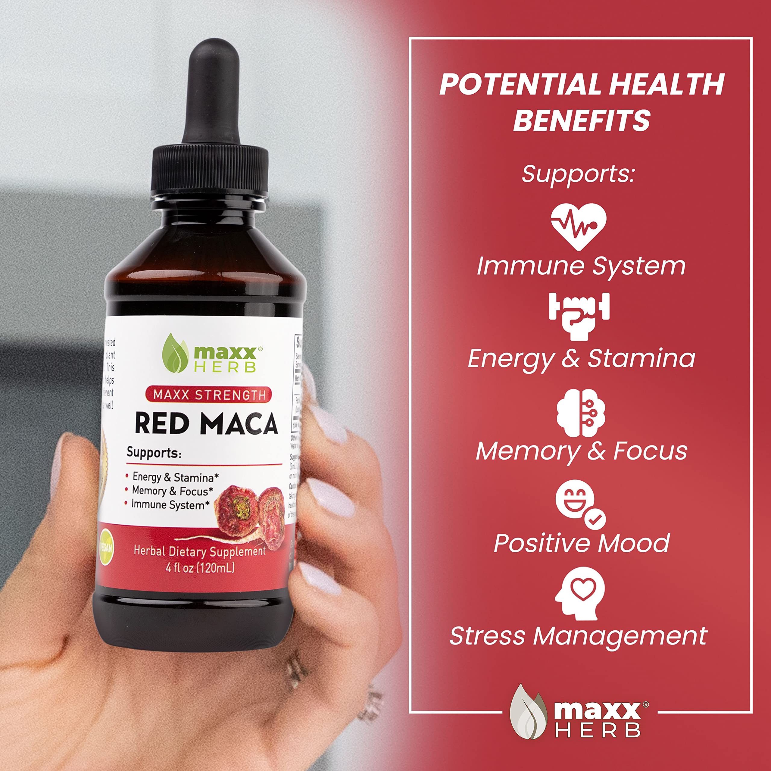 Maxx Herb Red Maca 4-bottle pack showcases value and extended use.